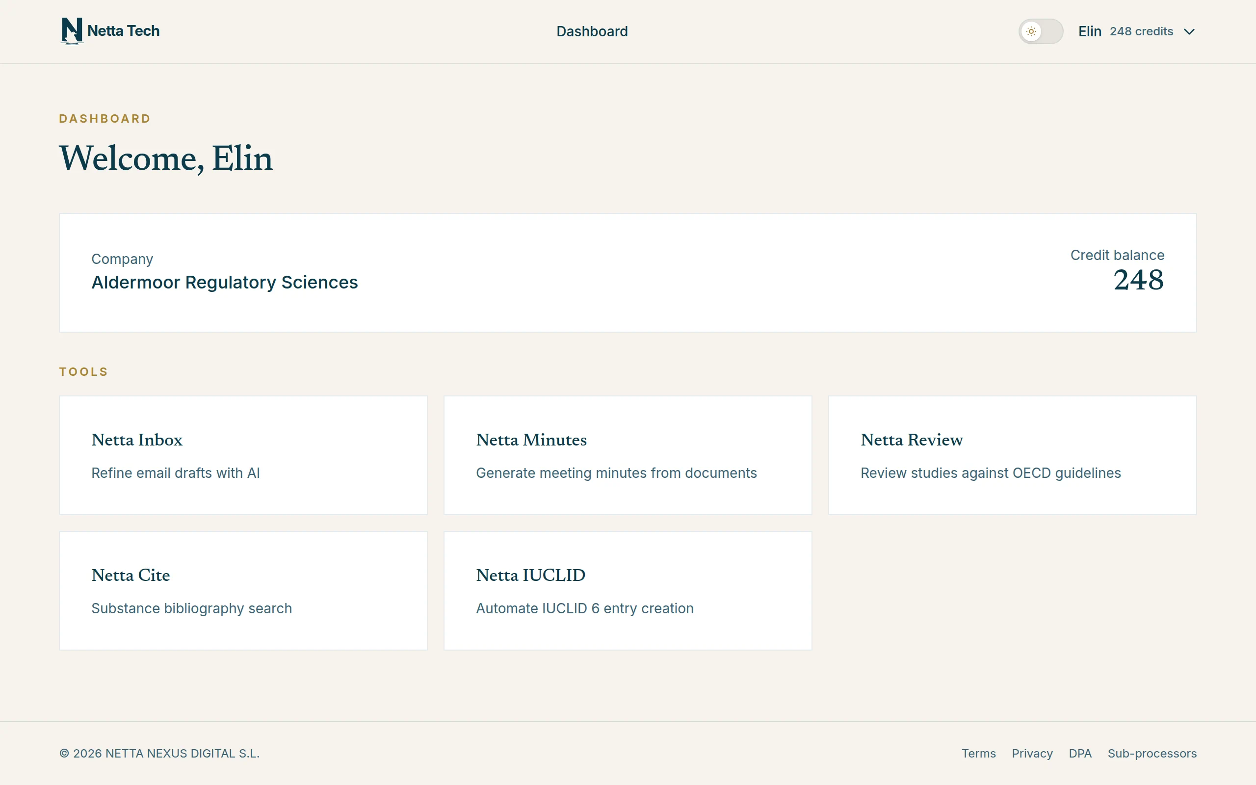 Netta workspace overview